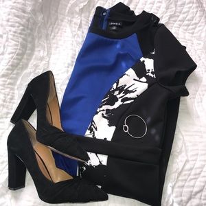 Splatter print body con dress